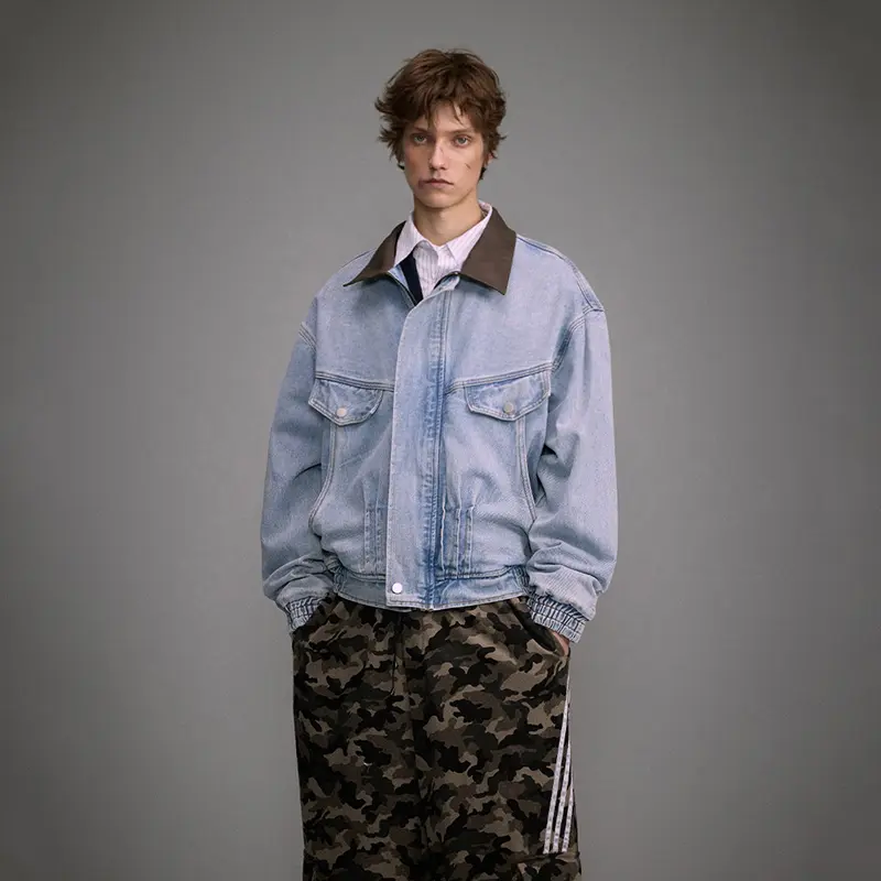China ZD contrast collar blue denim jacket Manufacturer, Product