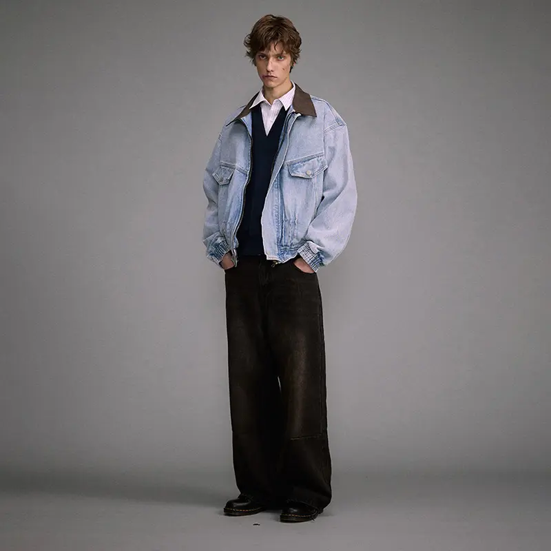 China ZD contrast collar blue denim jacket Manufacturer, Product