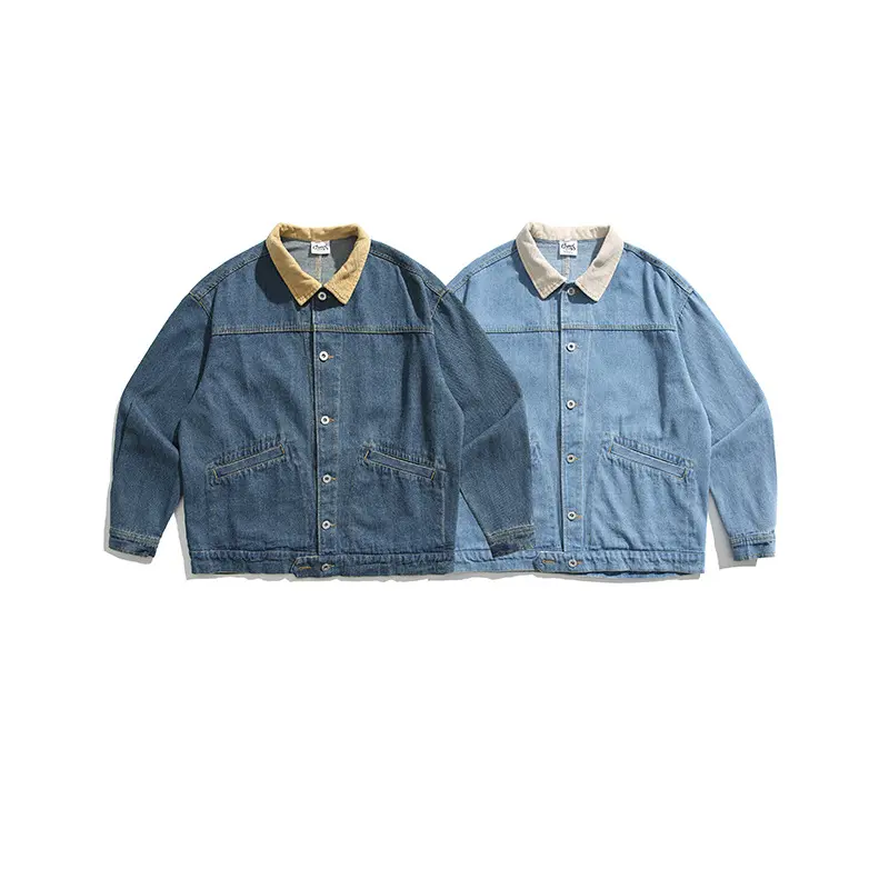 OEM ZD turn down collar dark blue denim jacket Factories, Companies