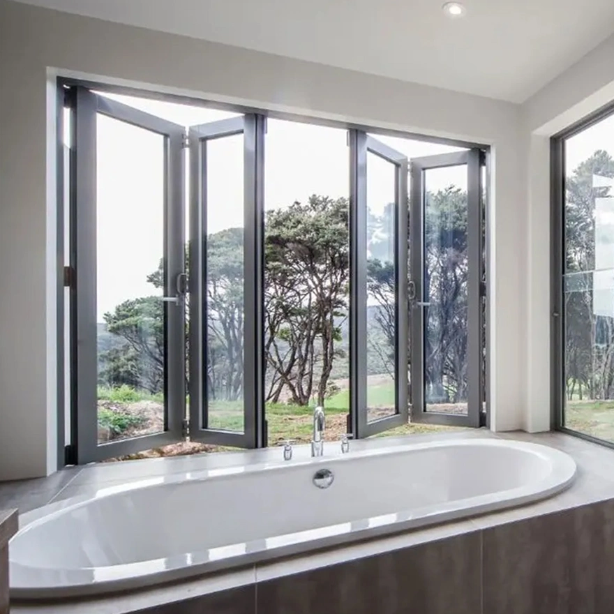 Modern Folding Windows New Design Double Glazed Glass Aluminum Alloy Frame Sliding Bi-Fold Glass Window
