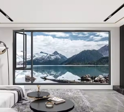 Modern Black Slim Frame Soundproof Double Glazing Aluminum Alloy Swing Outward Window