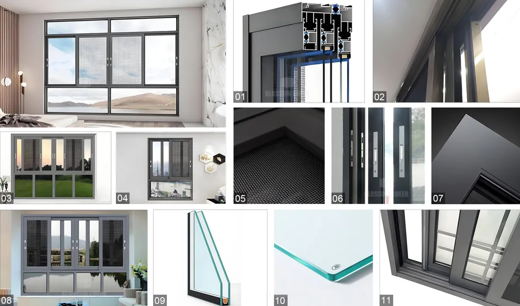 Ultra Slim Frame Energy Saving Multi Cavity Screen Mesh Aluminum Casement Windows