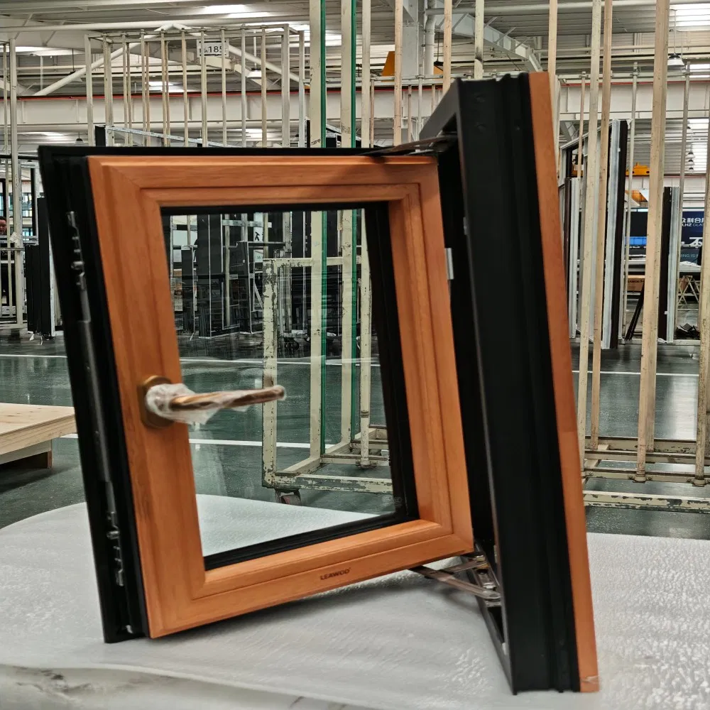 High-End Soundproof Heat Insulation Wood Clad Aluminum Aluminium Metal Wooden Composite Casement Window with Double Tempered Glass for Home Villa Hotel
