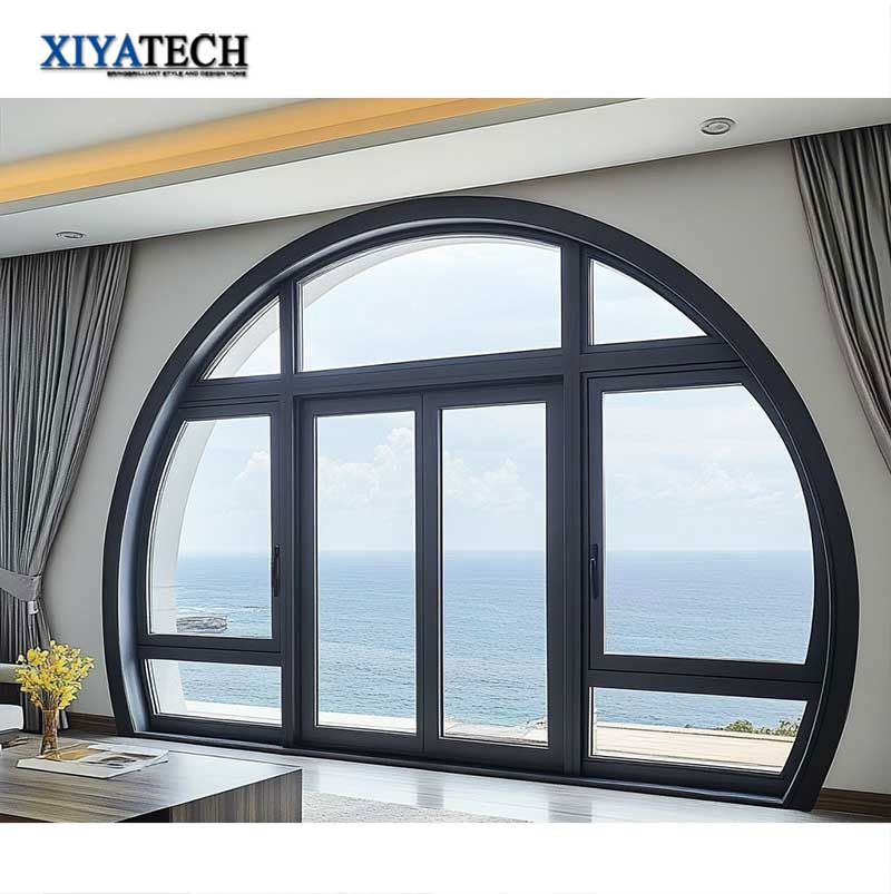 Patio Courtyard Exterior Aluminum Thermal Break Half Moon Round Arch Frame Windows