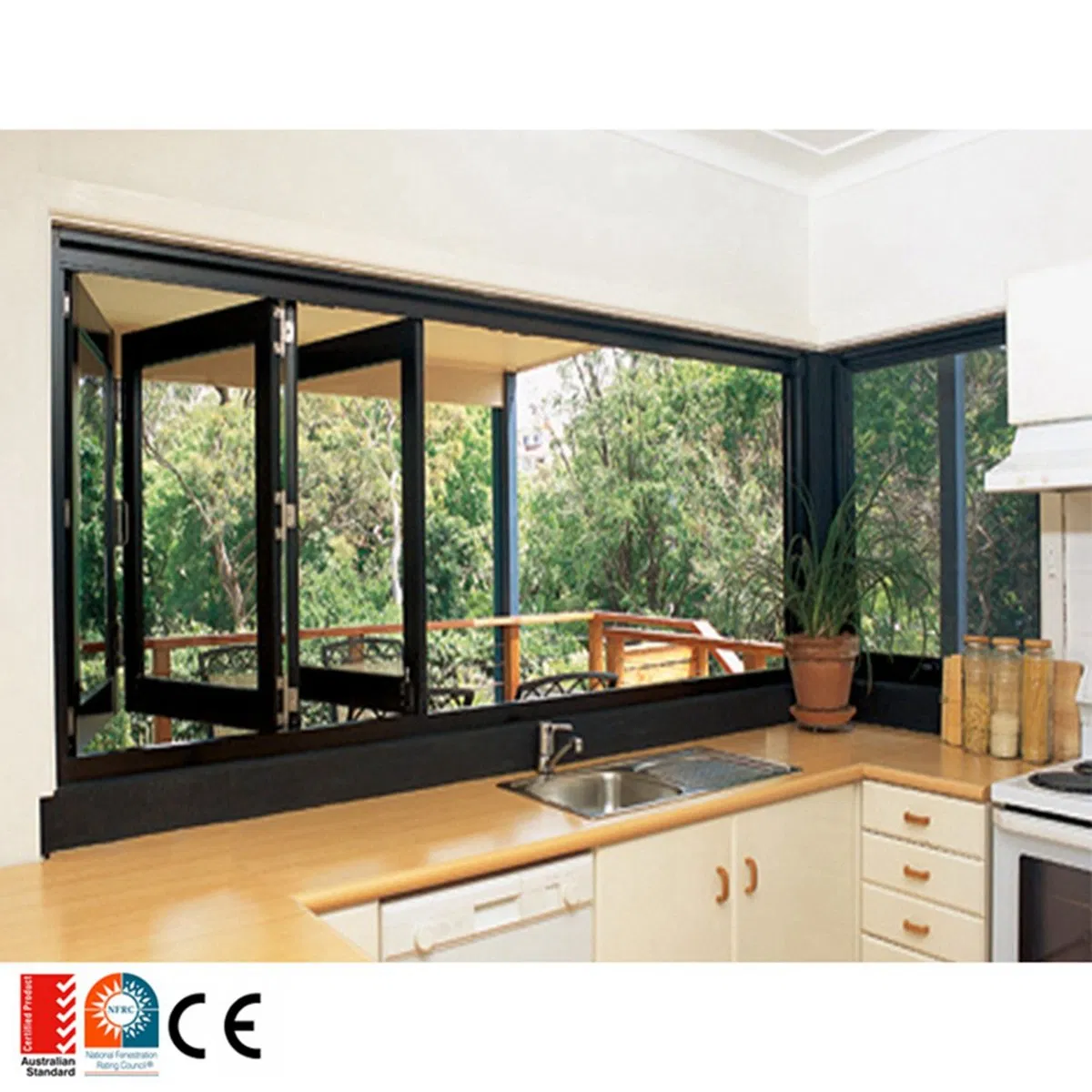 Thermal Break French Sliding UPVC Casement Aluminum Profile Folding Double Glass Window Horizontal Bi Fold Sliding Window