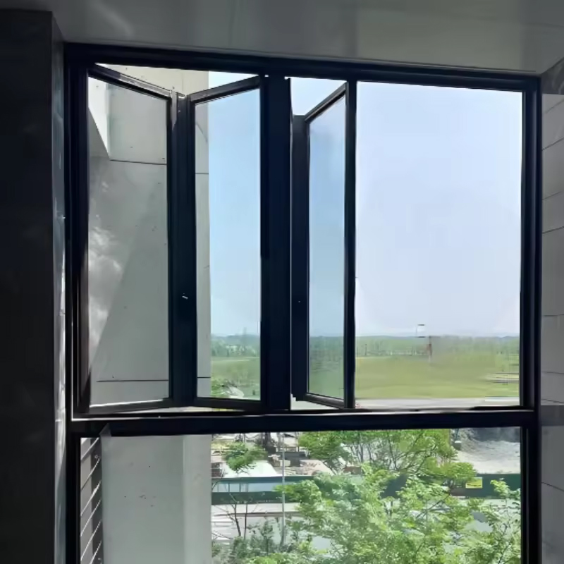 Bi-Fold Four Seasons Porch Commercial Grill Vertical Folding Black Aluminium Window