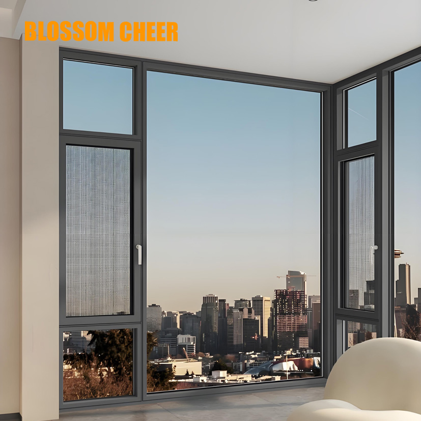 Ultra Slim Frame Energy Saving Multi Cavity Screen Mesh Aluminum Casement Windows