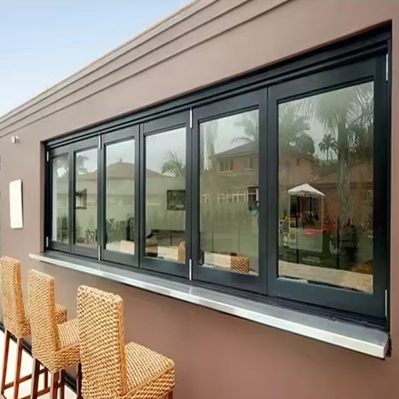Bi-Fold Four Seasons Porch Commercial Grill Vertical Folding Black Aluminium Window