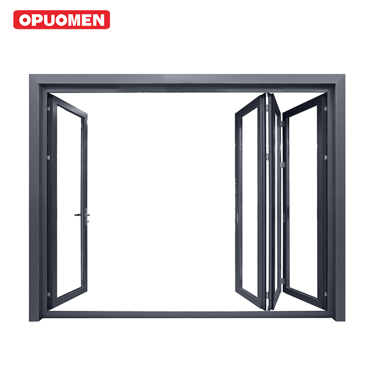 Grey Aluminum Tempered Double Glazed Accordion Horizontal Folding Glass Vertical Bi-Fold Window