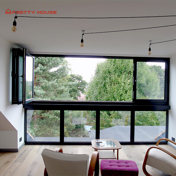 Aluminum Energy Efficient Sliding Bi-Fold Window Triple Tempered Glass for Home