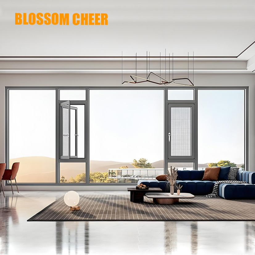 Ultra Slim Frame Energy Saving Multi Cavity Screen Mesh Aluminum Casement Windows