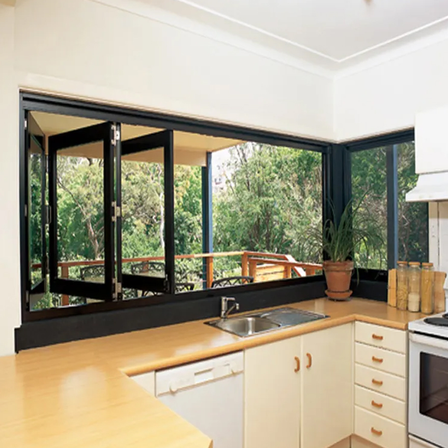 Modern Folding Windows New Design Double Glazed Glass Aluminum Alloy Frame Sliding Bi-Fold Glass Window