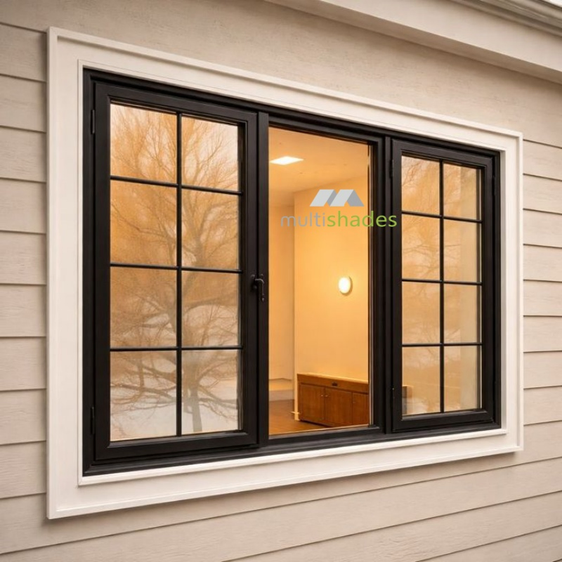 Multishades Premium French Style Casement Aluminum Window Elegant Metal Window Design Vertical Opening Slim Frame Tempered Glass Insect Control