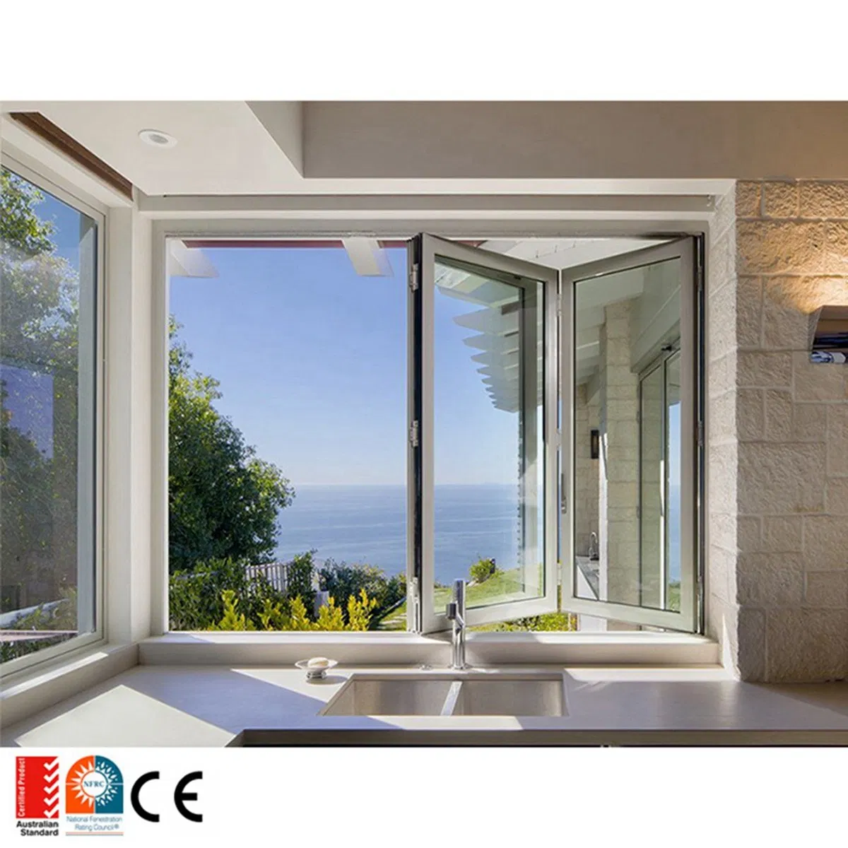 Thermal Break French Sliding UPVC Casement Aluminum Profile Folding Double Glass Window Horizontal Bi Fold Sliding Window