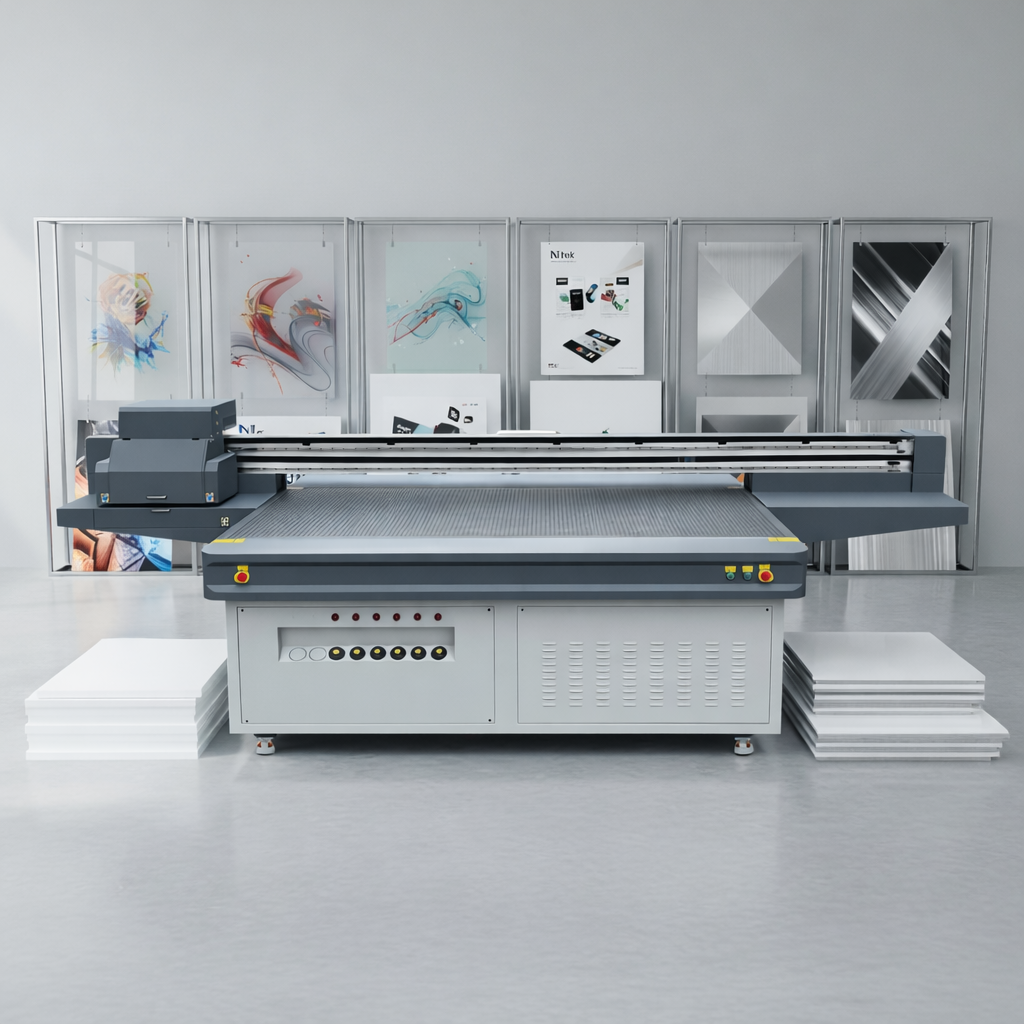 NTEK 2.5*1.3m UV Led Flatbed Printer with G6 Printhead CMYK Lc Lm W and V Factories, Products