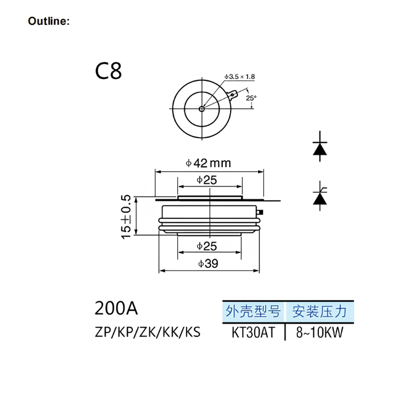 Semiduken DKT400A Phase Control Thyristor 400A 1100V 1800V SCR Device