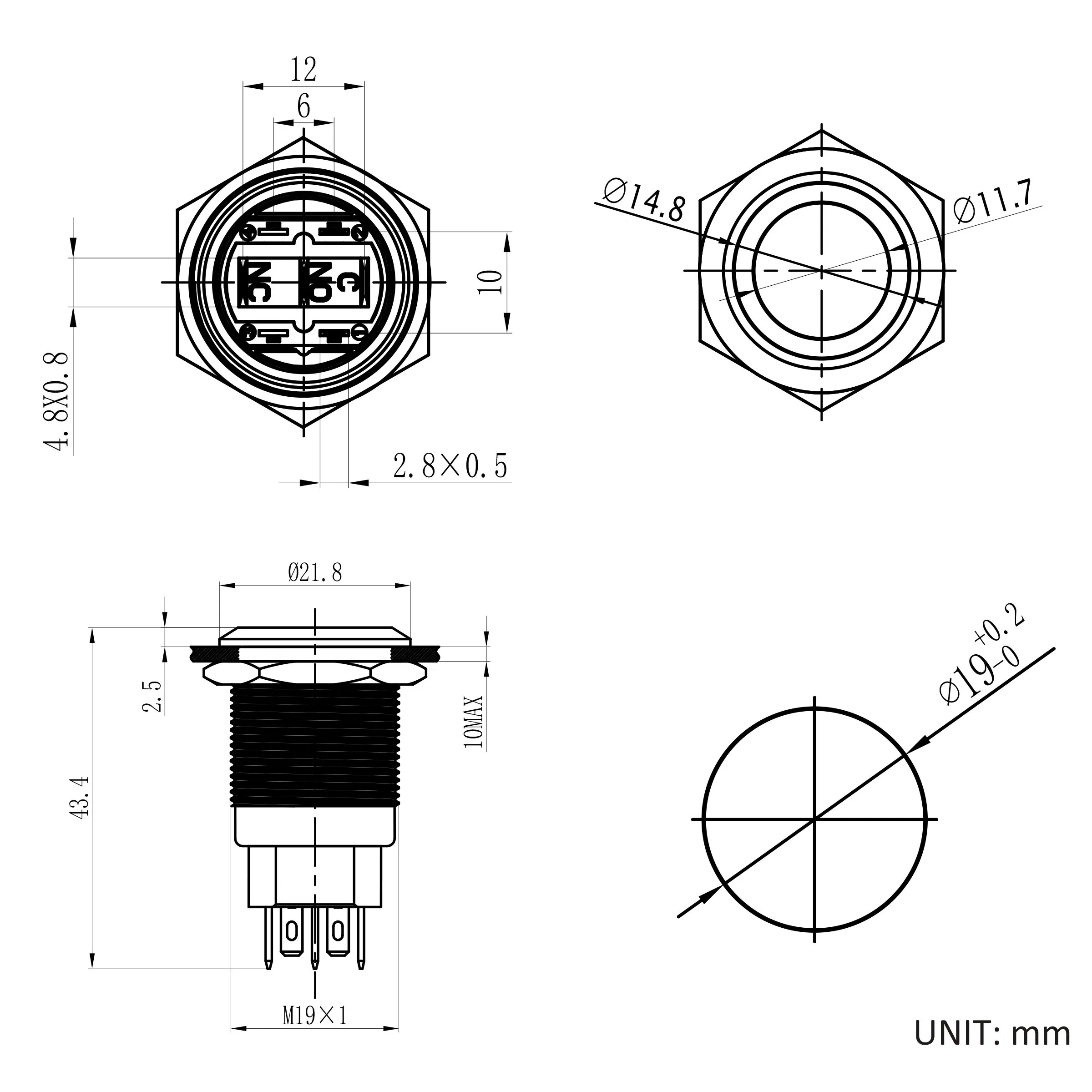 Hban 19mm High Current Metal Shell High Brightness LED Ring Lighting Pushbutton Switch IP67