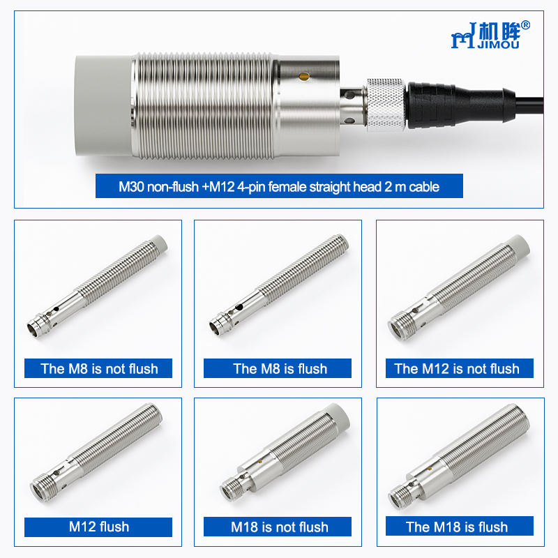 Jimou M12-M12 60mm Capacitive Proximity Sensor Stainless Steel 2-6mm M12 4-Pin Connector NPN/PNP