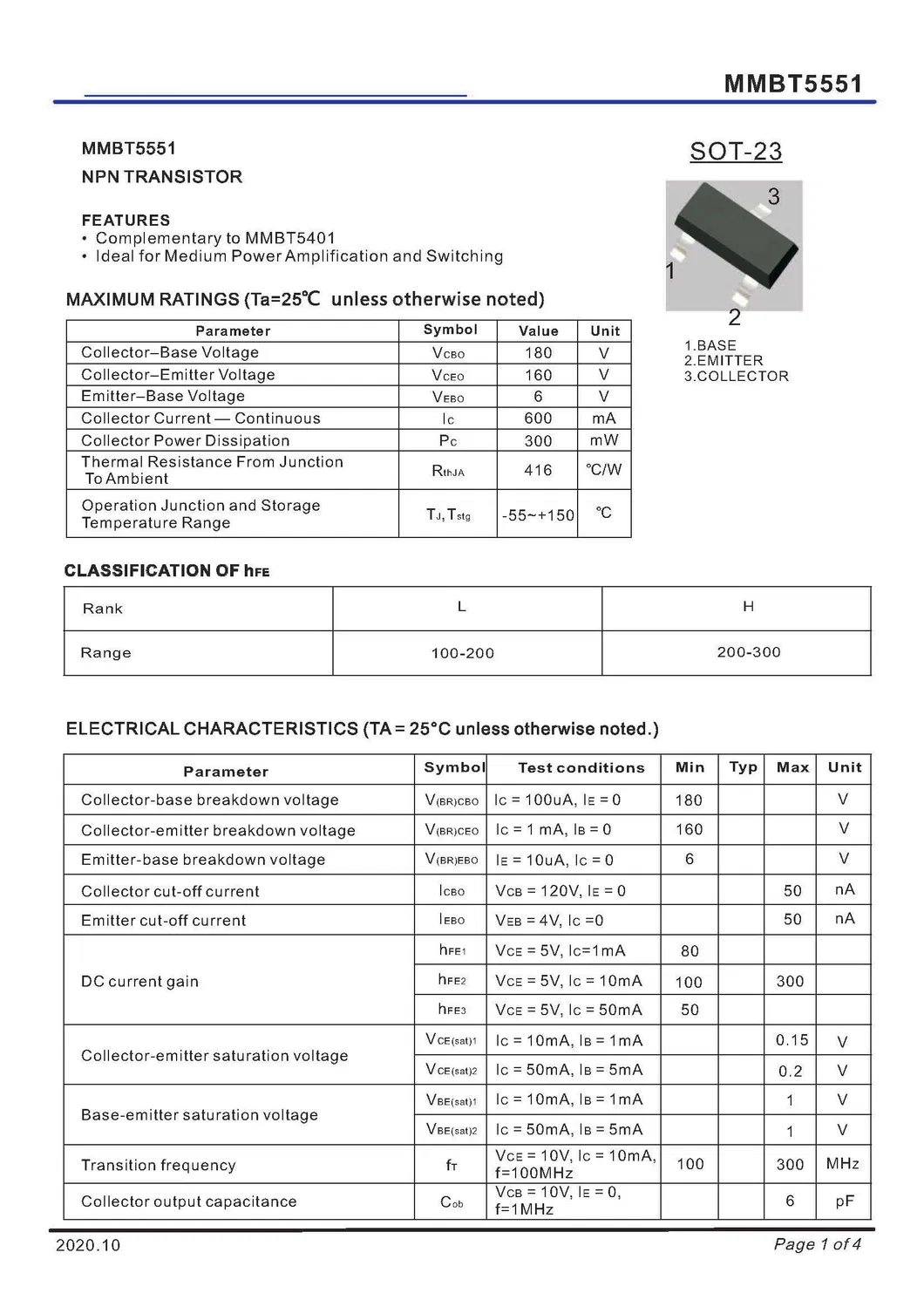 MMBT5551 SOT-23 NPN TRANSISTOR