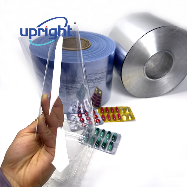 Upright Medical PVC Plastic 0.25mm and 200 Micron Thick Pharma Grade RoHS Standard Transparent Rigid Clear PVC Film Roll for Capsule and Tablets Packing