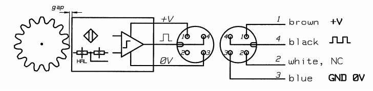Kjt-D12A-Ly - Differential Hall Effect Speed Sensor - Square Wave Signal Output From Push-Pull Stage W/M12X1 1.0" Thread D12A Speed Sensor