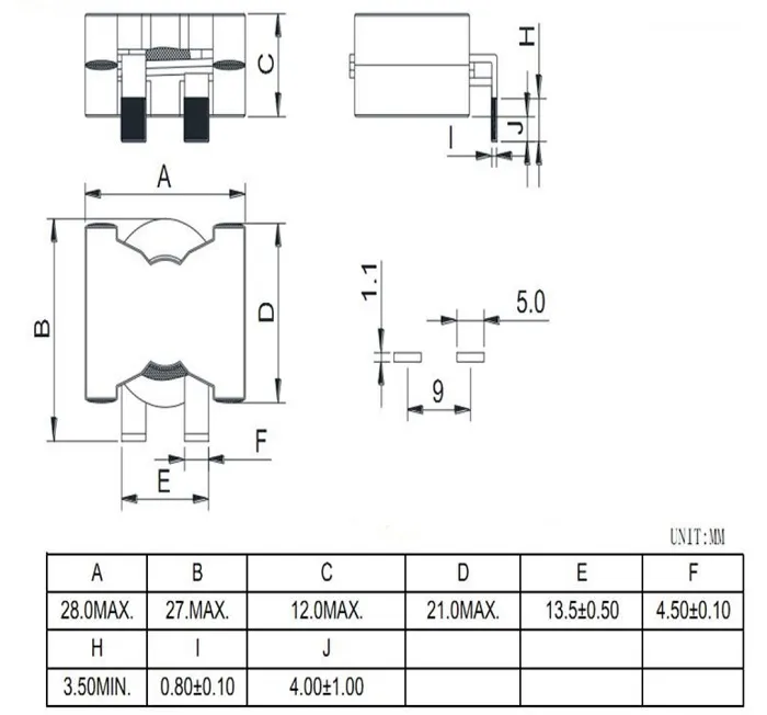 PQ Core Power Inductor Side View