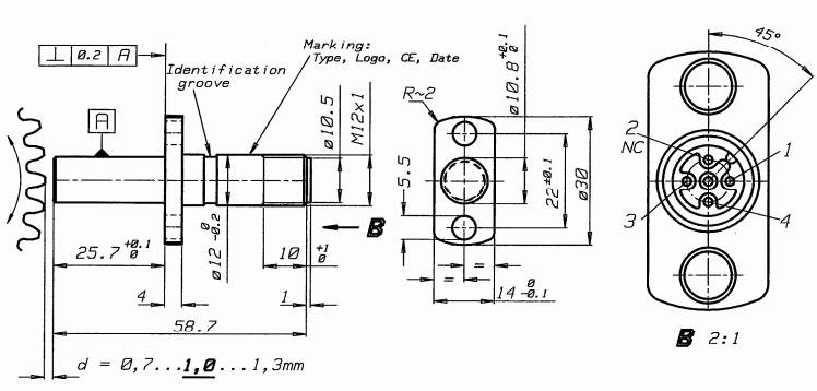 Kjt-D12A-Ly - Differential Hall Effect Speed Sensor - Square Wave Signal Output From Push-Pull Stage W/M12X1 1.0" Thread D12A Speed Sensor