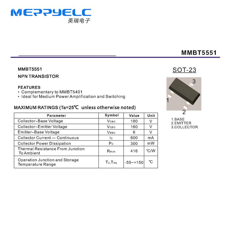 MMBT5551 SOT-23 NPN TRANSISTOR Semiconductor Diode MMBT3904 MMBT3906