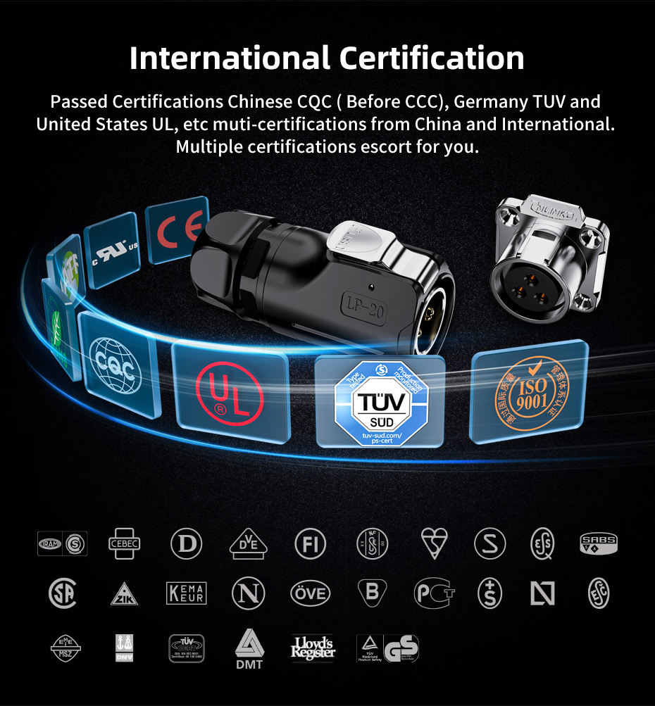 Lp20 Square Socket IP67 E-Bike Battery 3pin Power Cable Cnlinko Circular Connector