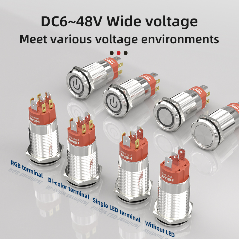 Hban 19mm High Current Metal Shell High Brightness LED Ring Lighting Pushbutton Switch IP67