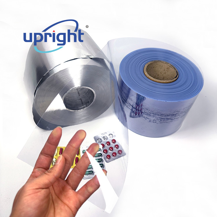 Upright Medical PVC Plastic 0.25mm and 200 Micron Thick Pharma Grade RoHS Standard Transparent Rigid Clear PVC Film Roll for Capsule and Tablets Packing