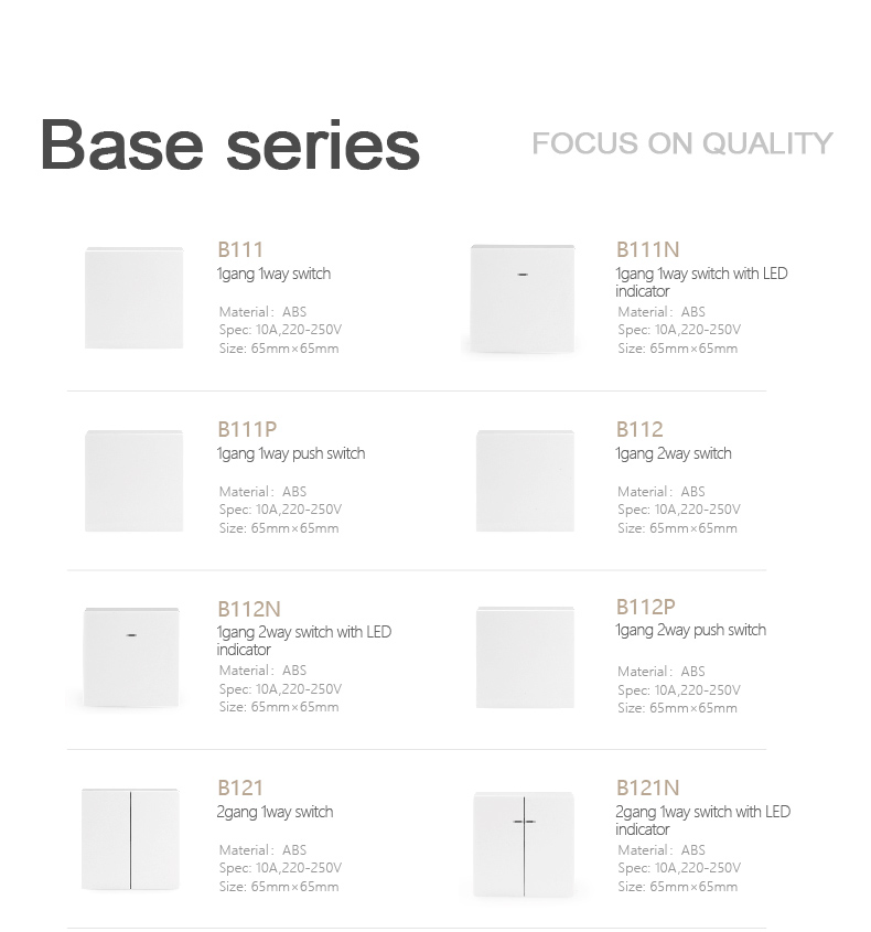 Factory Wholesale Cheap 2 Way ABS Material Surface Mounted European EU Standard Electrical Wall Switches Push Button Wall Switch