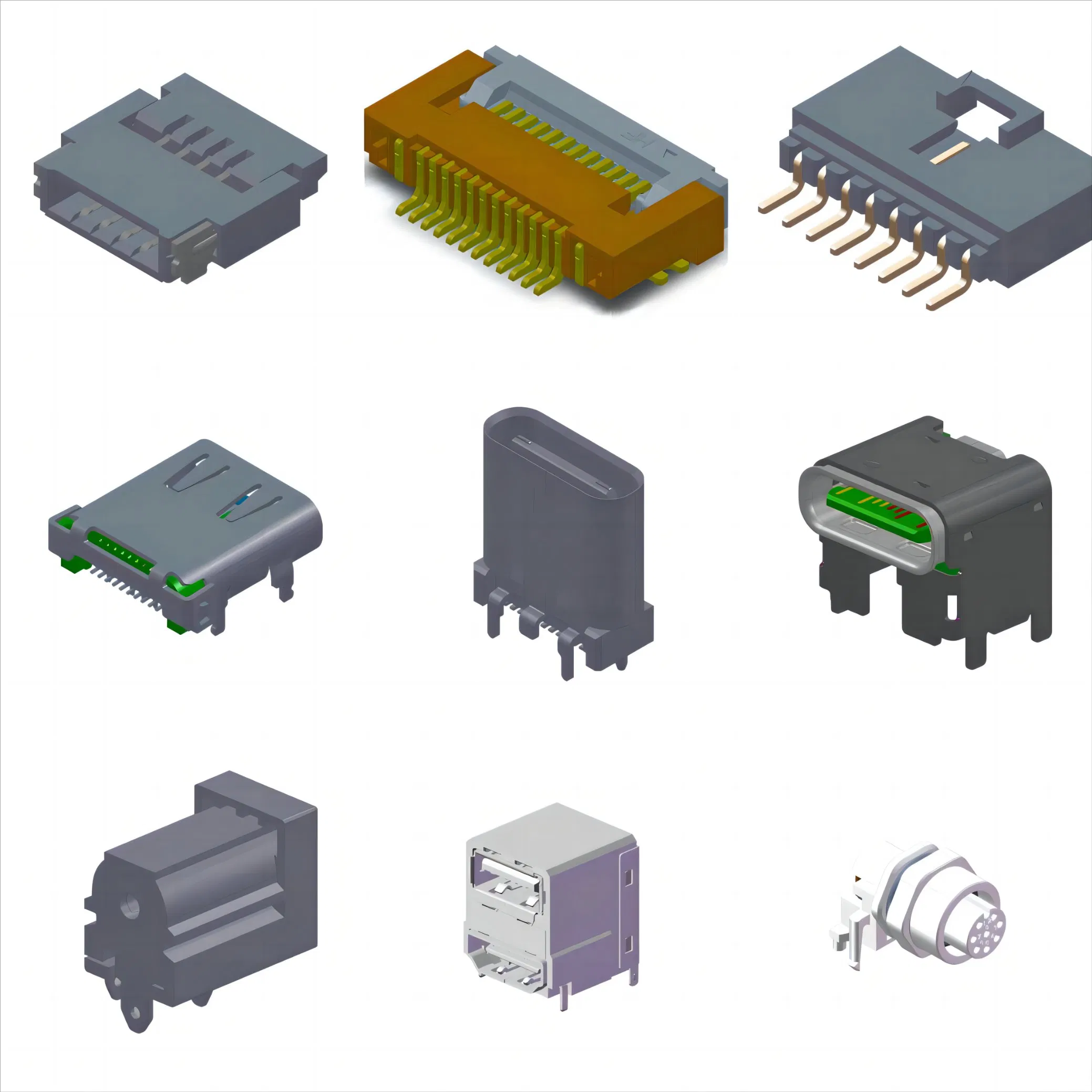FPC FFC Zif ATX;Btx;Lvds;Pin Female Header;IC Socket;RJ45;USB;1394;DIN;HDMI;Pcie;S ATA;Wtb;Btb;Wtw;RF;D-SUB;DVI;Ngff;M2;SIM;Memory;Battery;Pogo Pin Connector