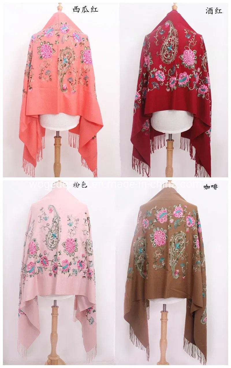 New Designer China Factory Vintage Women Cashmere Feeling Scarf Stole Winter Twill Boho Flower Embroidery Pashmina Shawl