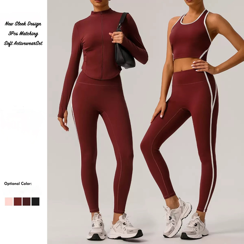 3 Piece Lounge Active Wear Sets for Women Bodycon Sweatsuits Yoga Jogging Track Outfits Jacket + Leggings Fitness Activewear Exercise Clothes Suit