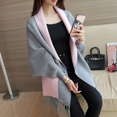 High Quality Winter Fashion Korean Style Customized Knitted Scarves Women Batwing Fringe Shawl Capes