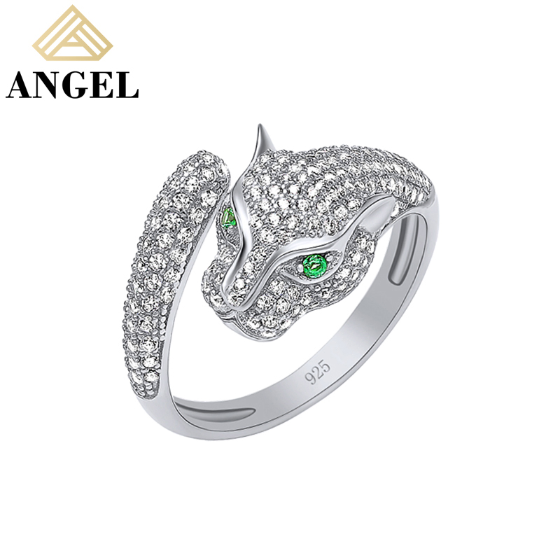 Men &amp; Women Accessories 925 Silver Jewellery Set Cubic Zirconia Ring Earring Pendant Necklace Bracelet Fashion Leopard Head Animal Jewelry for Factory Wholesale