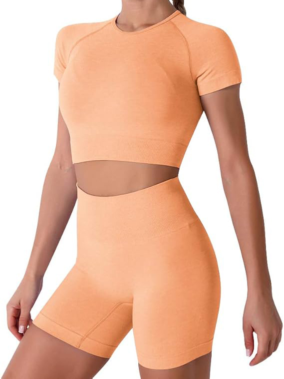 Short Sleeve Crop Top with High Waisted Running Shorts Sets Activewear