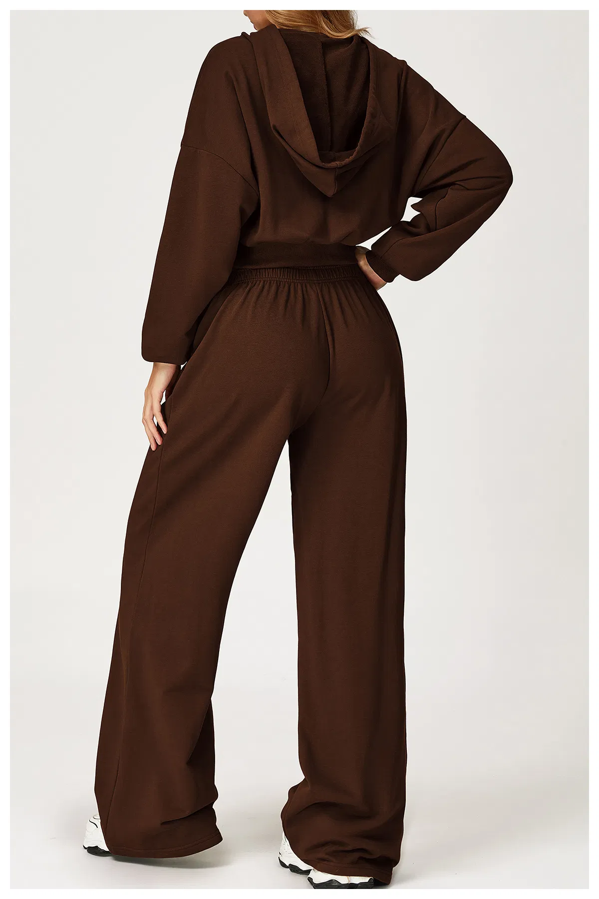 Good Quality Cotton Material Zip-up Hoody Casual Sports Short Top Hoodie Match with Loose Flared Pants Set for Running Fitness Comfortable Women's Sports Wear