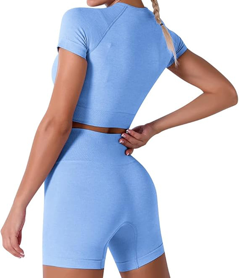 Short Sleeve Crop Top with High Waisted Running Shorts Sets Activewear