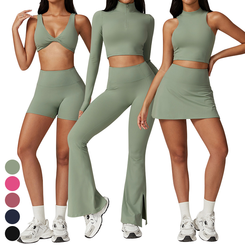 Quick Dry Super Soft Activewear Casual Running Sports Bra Skirt Leggings Suit Custom Logo Yoga Workout Wear for Women Gym Fitness Sets