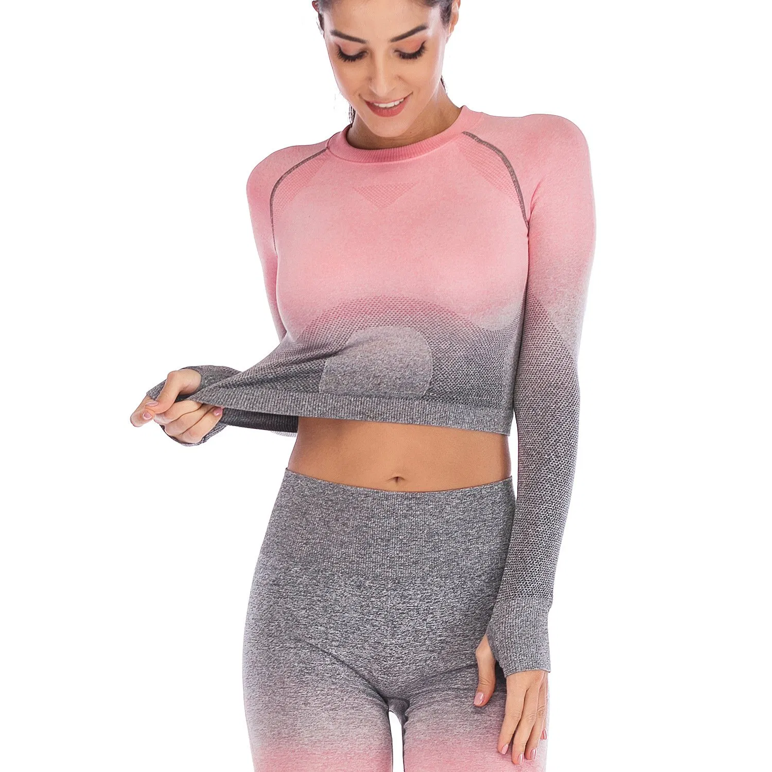 Seamless Gradient Female Outdoors Leisure Fitness Long Sleeve Casual Running Outfit Yoga Top Wear