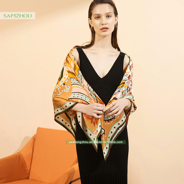 100% Silk Printed Square Scarf 110*110cm Fashion Lady Western Shawl