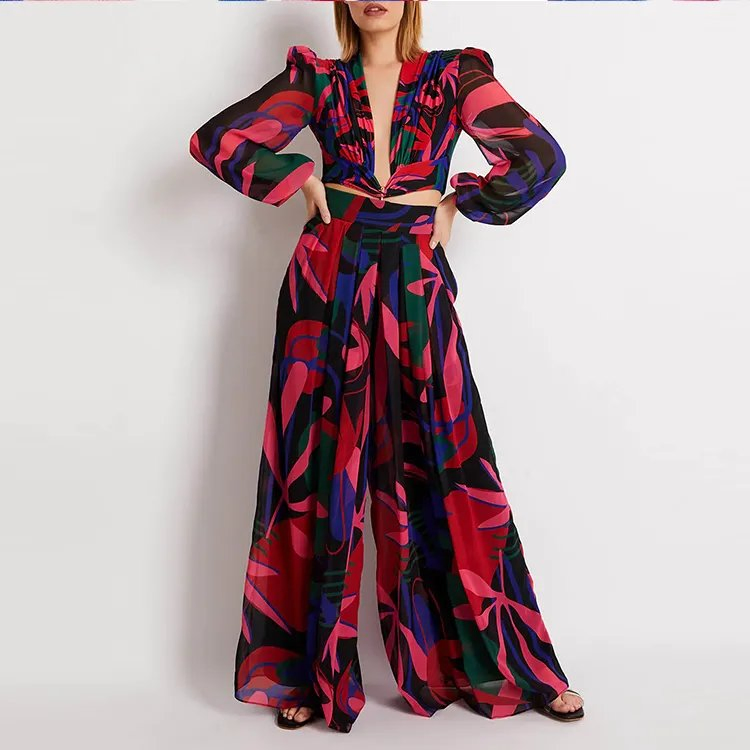 Huilin Factory Manufacture Long Sleeve Sheer Mesh Bodysuit Beachwear with Colorful Printed Swimwear Women One Piece Swimsuits