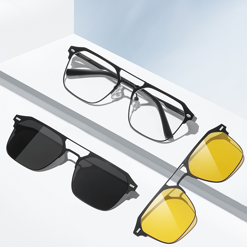 2025 Stylish Magnetic Clip on Frame Fashion Designer Sunglasses Triple Function Eyewear with 2 Clip Ons