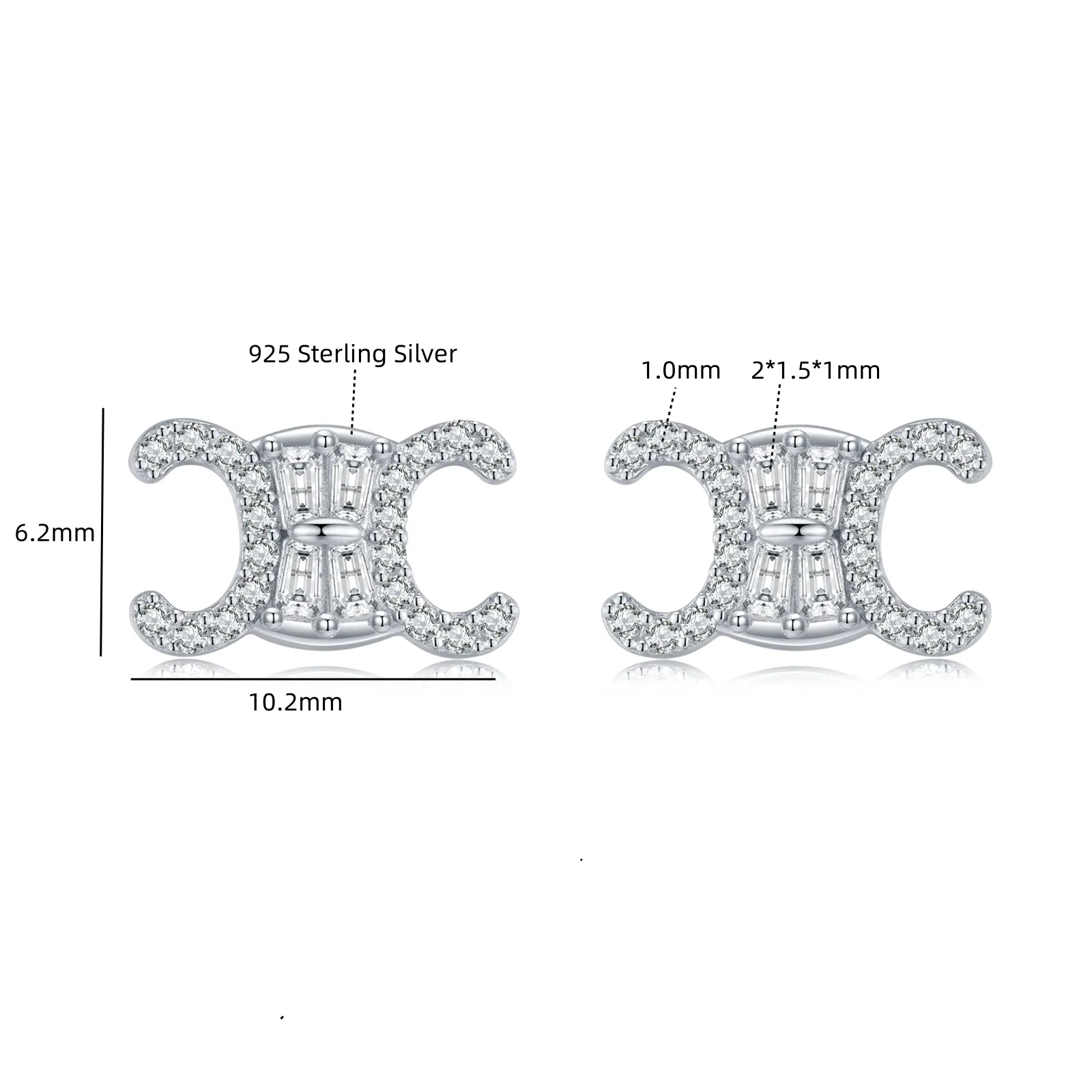 Fashion Earrings Gold Plating with Zirconia 925 Silver Stud Earring OEM Jewelry Factory