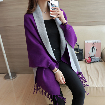 High Quality Winter Fashion Korean Style Customized Knitted Scarves Women Batwing Fringe Shawl Capes