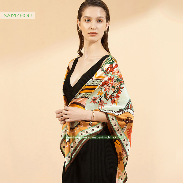 100% Silk Printed Square Scarf 110*110cm Fashion Lady Western Shawl