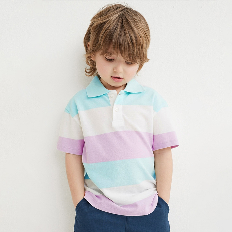 Basic Style Children Boy Toddler Baby Wear Three Color Stripe Print Summer Short Sleeve Polo Shirt