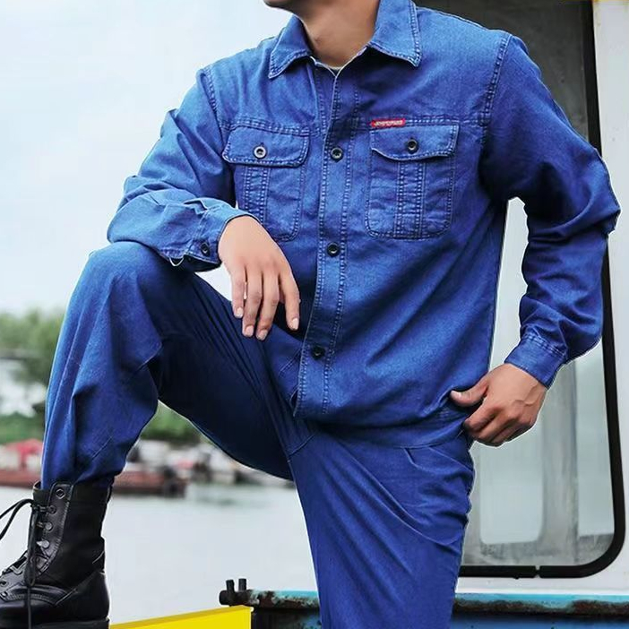 Custom Apparel Men's Long-Sleeved Wear-Resistant Breathable Denim Work Unifrom